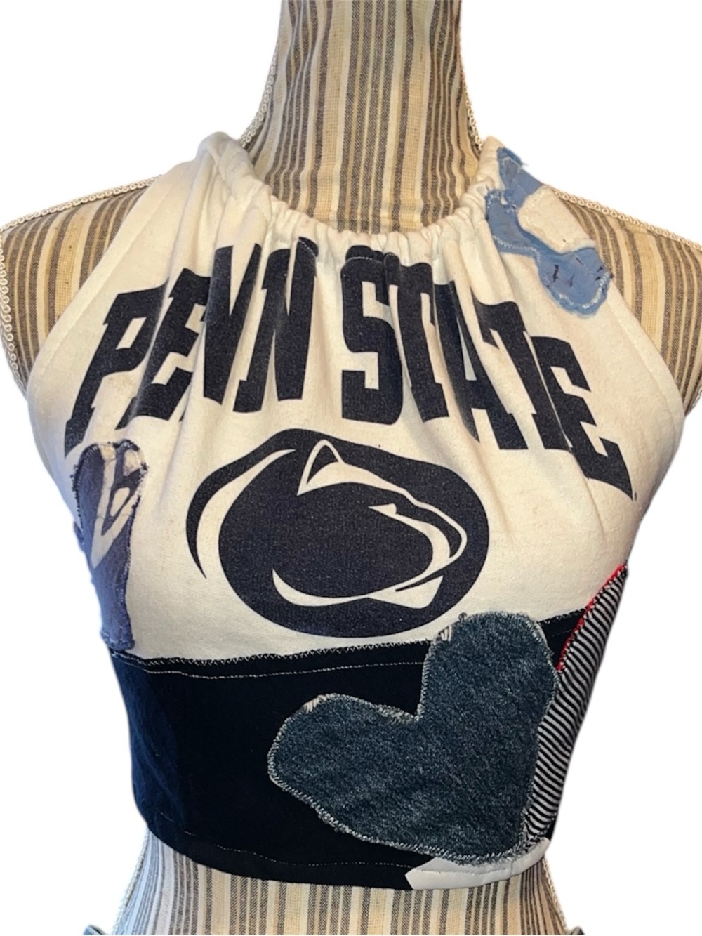 Handmade PSU White and Navy Halter Crop Top